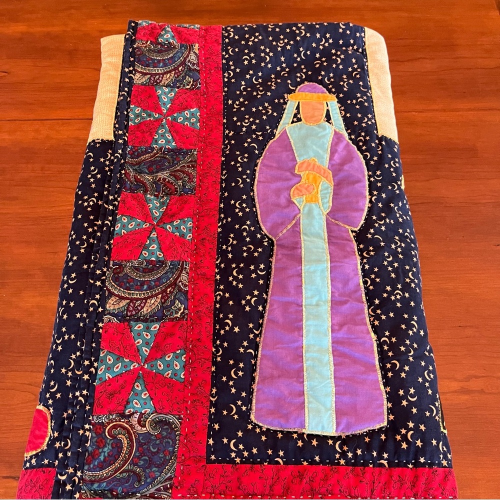 Handmade Nativity Scene Quilt Throw Christmas Holiday Decor Cotton Multicolor - Picture 10 of 12